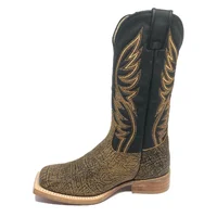 Bota Reizinho Premium Couro Bovino Imitação Elefante Black Cognac Limited Edition - Cano Alto, Bico Quadrado, Solado Cou - imagem 3