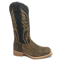 Bota Reizinho Premium Couro Bovino Imitação Elefante Black Cognac Limited Edition - Cano Alto, Bico Quadrado, Solado Cou - imagem 5