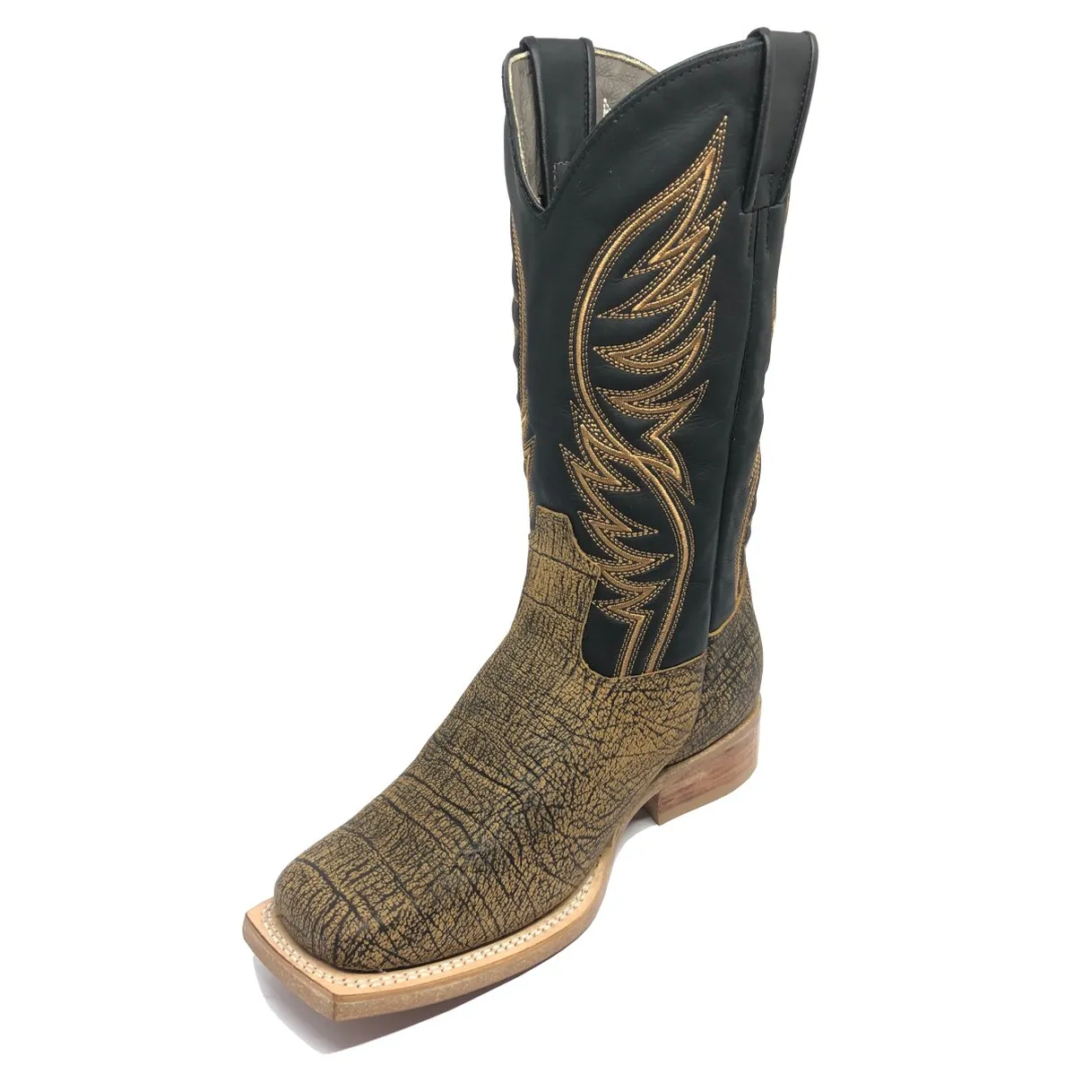 Bota Reizinho Premium Couro Bovino Imitação Elefante Black Cognac Limited Edition - Cano Alto, Bico Quadrado, Solado Cou