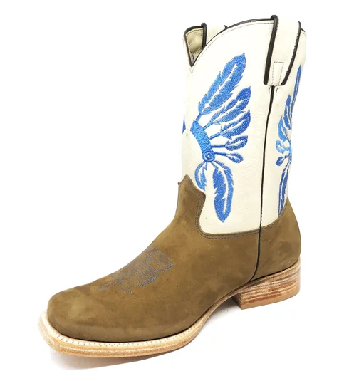 Bota Texana de Couro Bovino Bufalada Marfim | Reizinho Botas