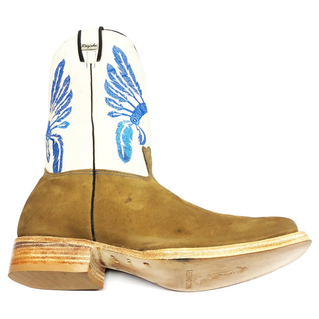 Bota Reizinho Premium De Couro Bovino Bufalada Marfim Limited Edition - Cano Médio, Bico Quadrado, Solado Couro Artesana