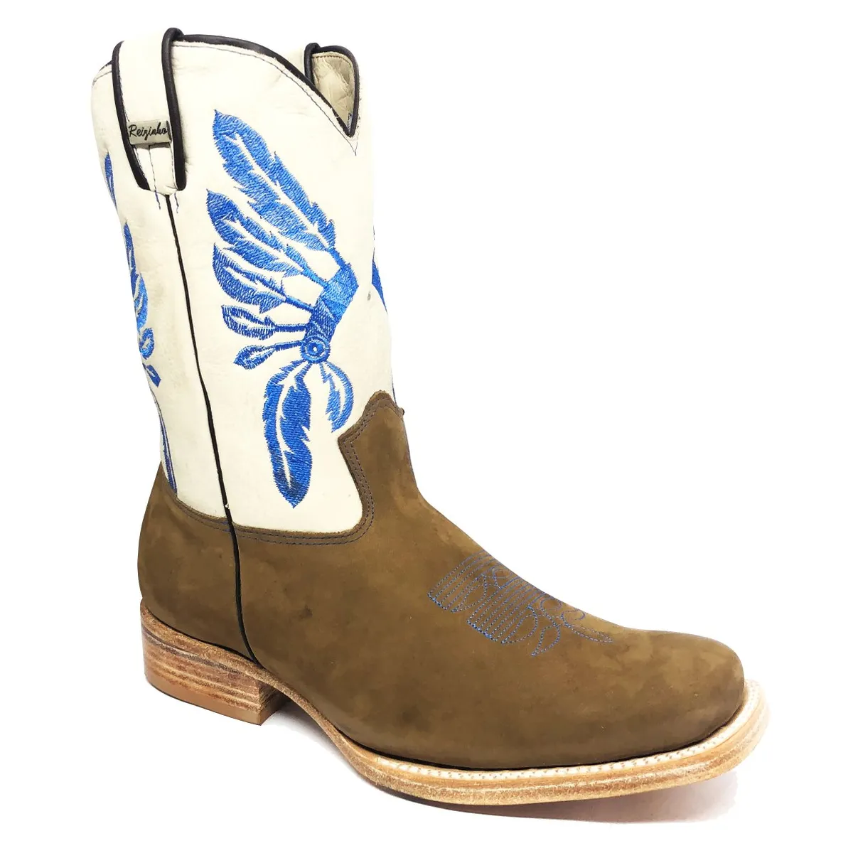 Bota Reizinho Premium De Couro Bovino Bufalada Marfim Limited Edition - Cano Médio, Bico Quadrado, Solado Couro Artesana