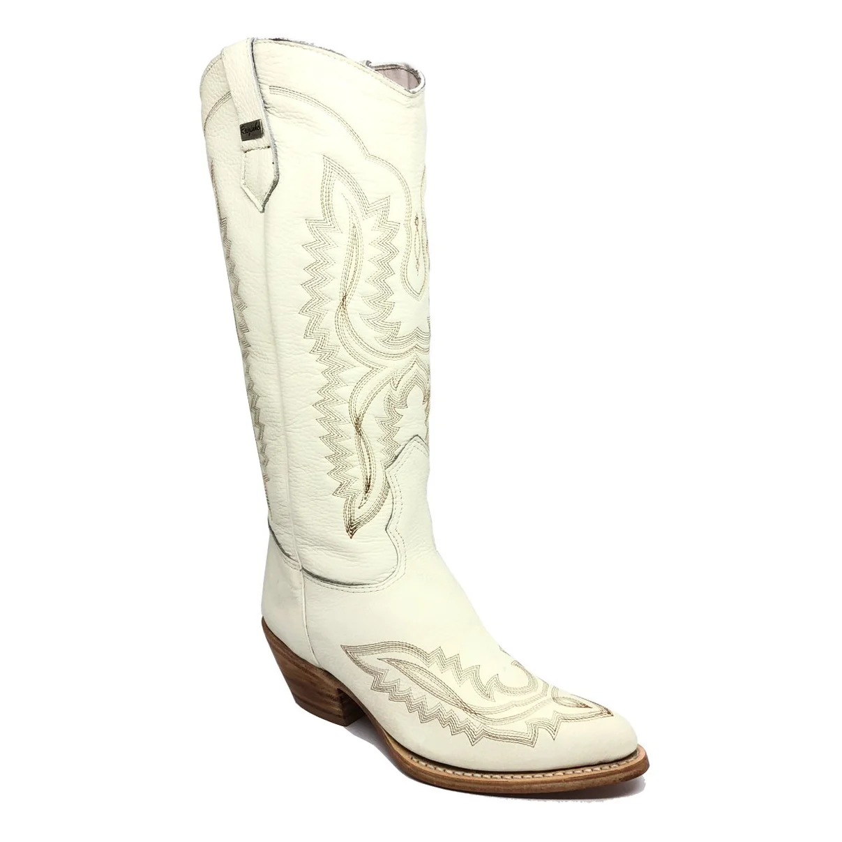 Bota Reizinho Western Premium Couro Bovino Off White Limited Edition - Cano Alto, Bico Fino Arredondado, Solado Couro Ar