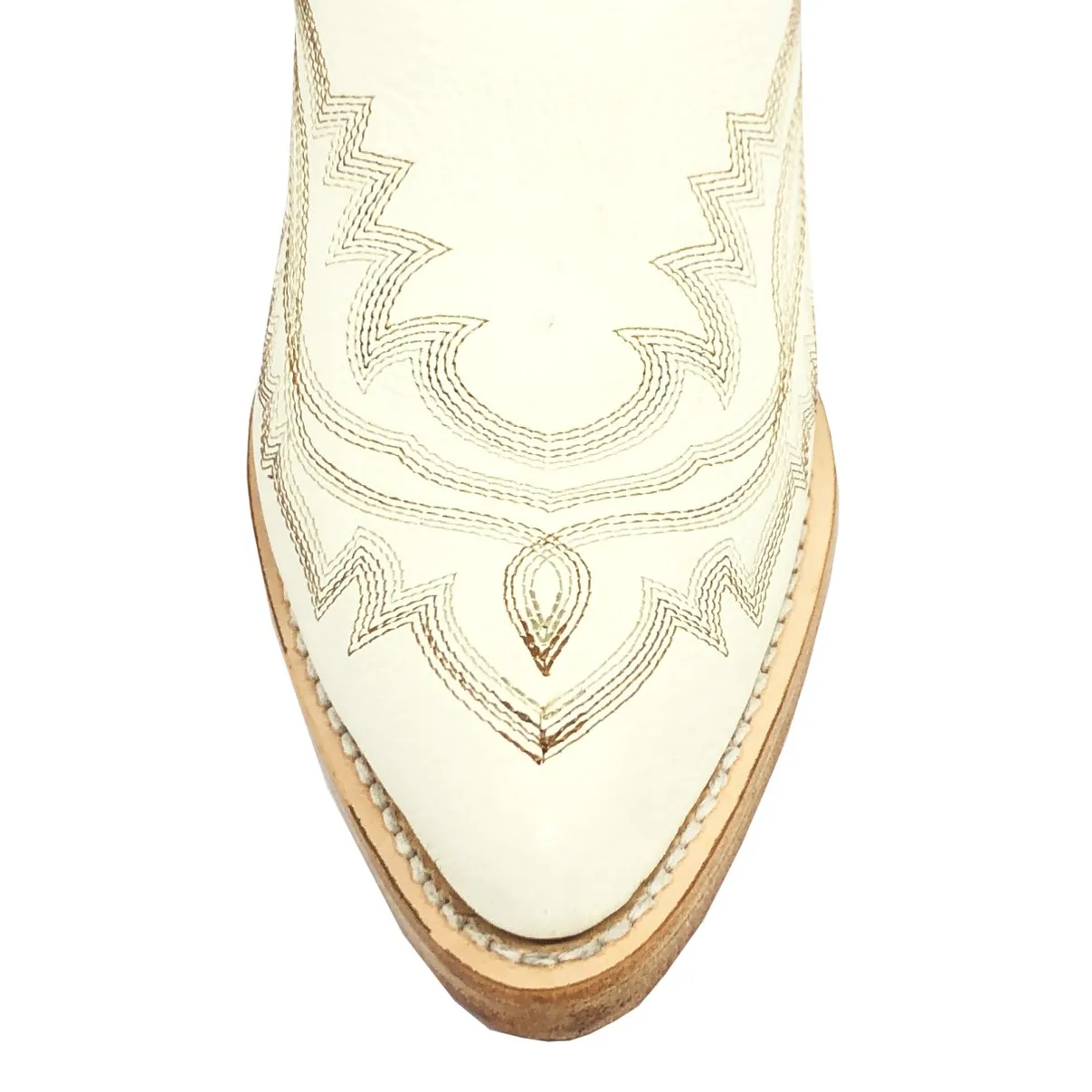 Bota Reizinho Western Premium Couro Bovino Off White Limited Edition - Cano Alto, Bico Fino Arredondado, Solado Couro Ar