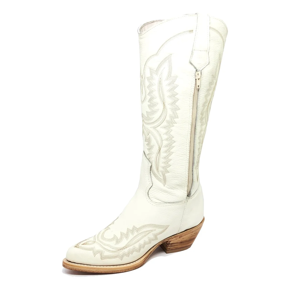 Bota Reizinho Western Premium Couro Bovino Off White Limited Edition - Cano Alto, Bico Fino Arredondado, Solado Couro Ar