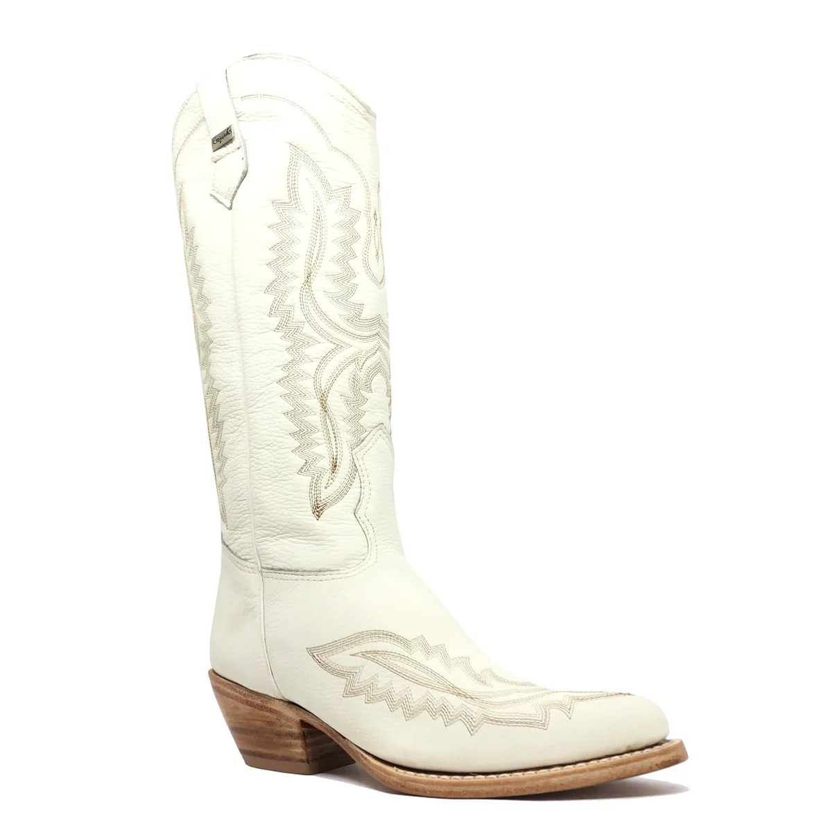Bota Reizinho Western Premium Couro Bovino Off White Limited Edition - Cano Alto, Bico Fino Arredondado, Solado Couro Ar