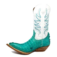 Bota Reizinho Premium De Couro De Jacaré Azul Ocean Rabo Limited Edition - Cano Alto, Bico Fino, Solado De Couro Artesan - imagem 3