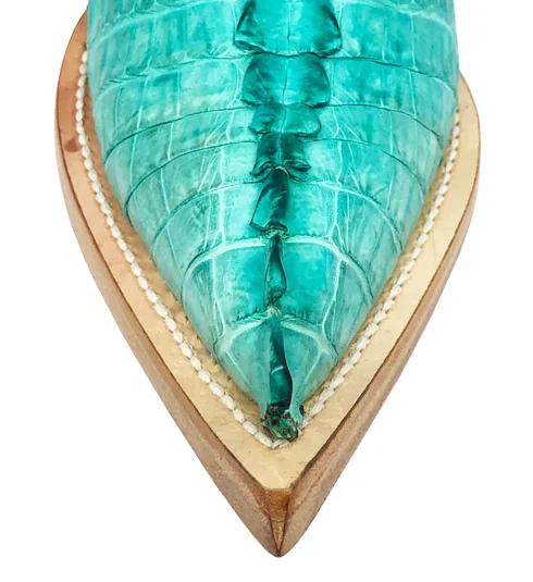 Bota Reizinho Premium De Couro De Jacaré Azul Ocean Rabo Limited Edition - Cano Alto, Bico Fino, Solado De Couro Artesanal