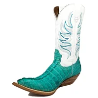 Bota Reizinho Premium De Couro De Jacaré Azul Ocean Rabo Limited Edition - Cano Alto, Bico Fino, Solado De Couro Artesan - imagem 8