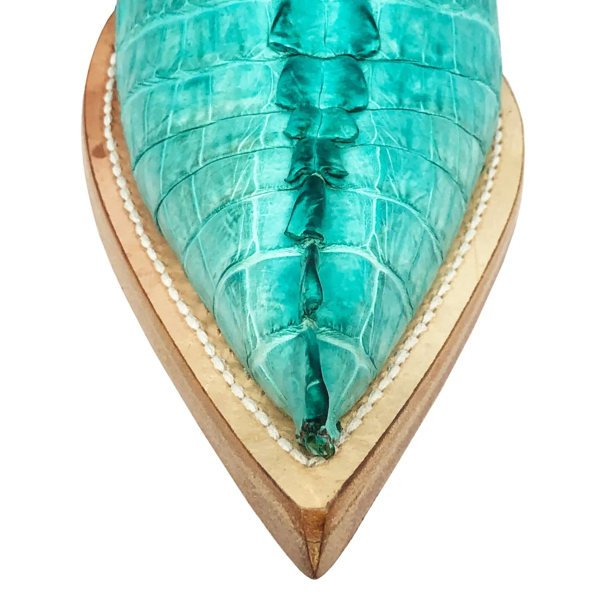 Bota Reizinho Premium De Couro De Jacaré Azul Ocean Rabo Limited Edition - Cano Alto, Bico Fino, Solado De Couro Artesan