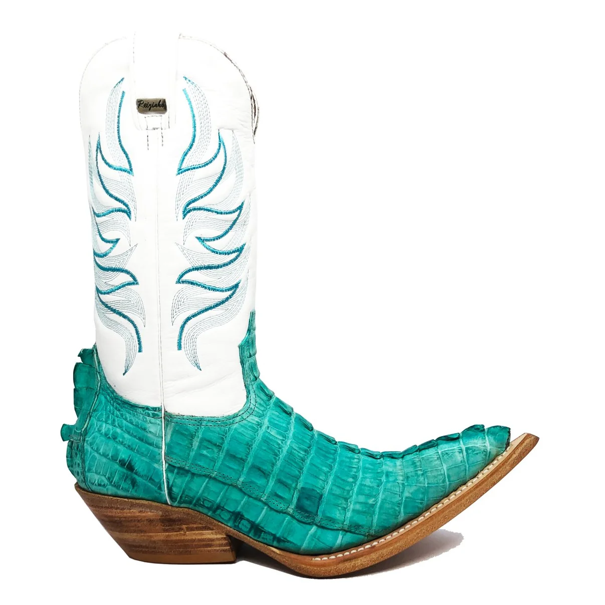 Bota Reizinho Premium De Couro De Jacaré Azul Ocean Rabo Limited Edition - Cano Alto, Bico Fino, Solado De Couro Artesan