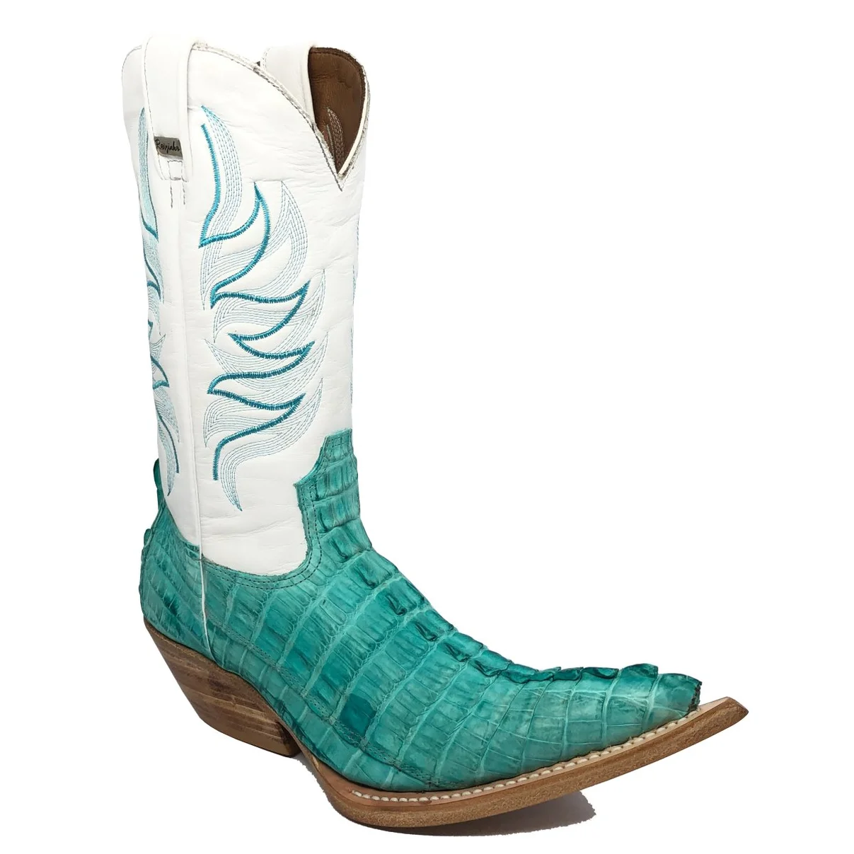 Bota Reizinho Premium De Couro De Jacaré Azul Ocean Rabo Limited Edition - Cano Alto, Bico Fino, Solado De Couro Artesan