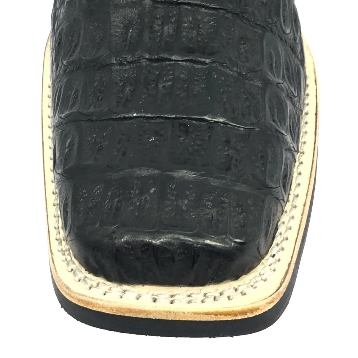 Coturno de Couro de Jacaré Preto - Cano Curto, Bico Quadrado, SOLADO X-FLEX ARTESANAL