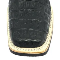 Coturno de Couro de Jacaré Preto - Cano Curto, Bico Quadrado, SOLADO X-FLEX ARTESANAL - imagem 4