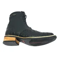 Coturno de Couro de Jacaré Preto - Cano Curto, Bico Quadrado, SOLADO X-FLEX ARTESANAL - imagem 3