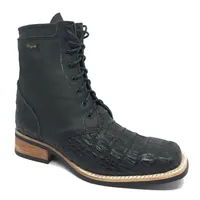 Coturno de Couro de Jacaré Preto - Cano Curto, Bico Quadrado, SOLADO X-FLEX ARTESANAL - imagem 1
