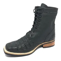 Coturno de Couro de Jacaré Preto - Cano Curto, Bico Quadrado, SOLADO X-FLEX ARTESANAL - imagem 2
