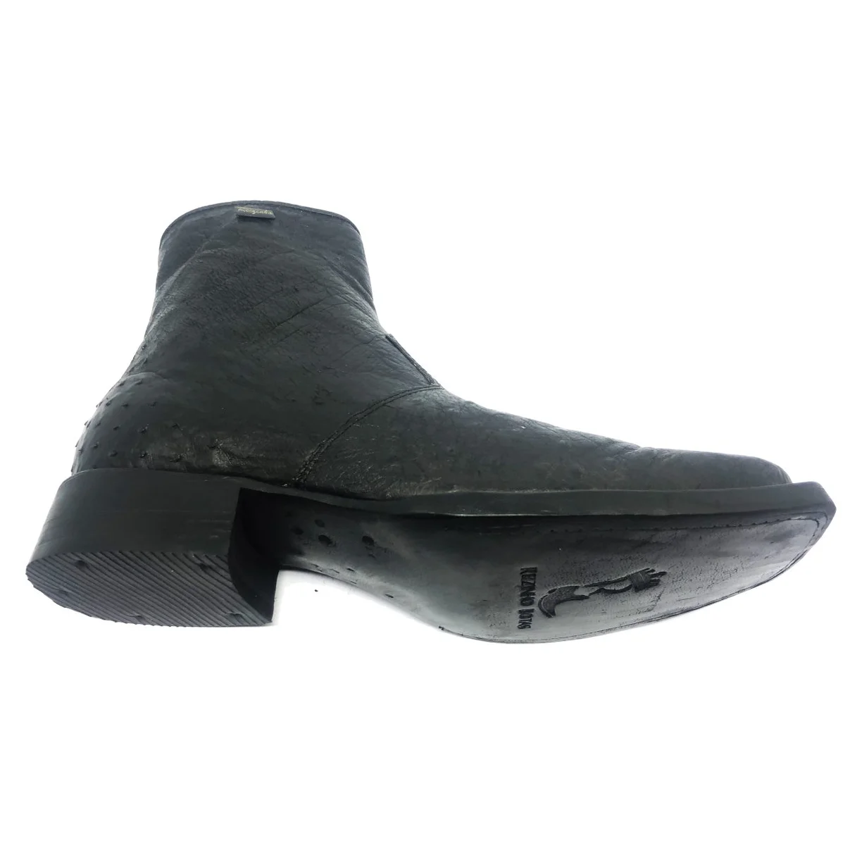 Bota Reizinho Premium Couro De Barriga De Avestruz Preta Limited Edition - Cano Curto, Bico Quadrado Solado Couro Artesa