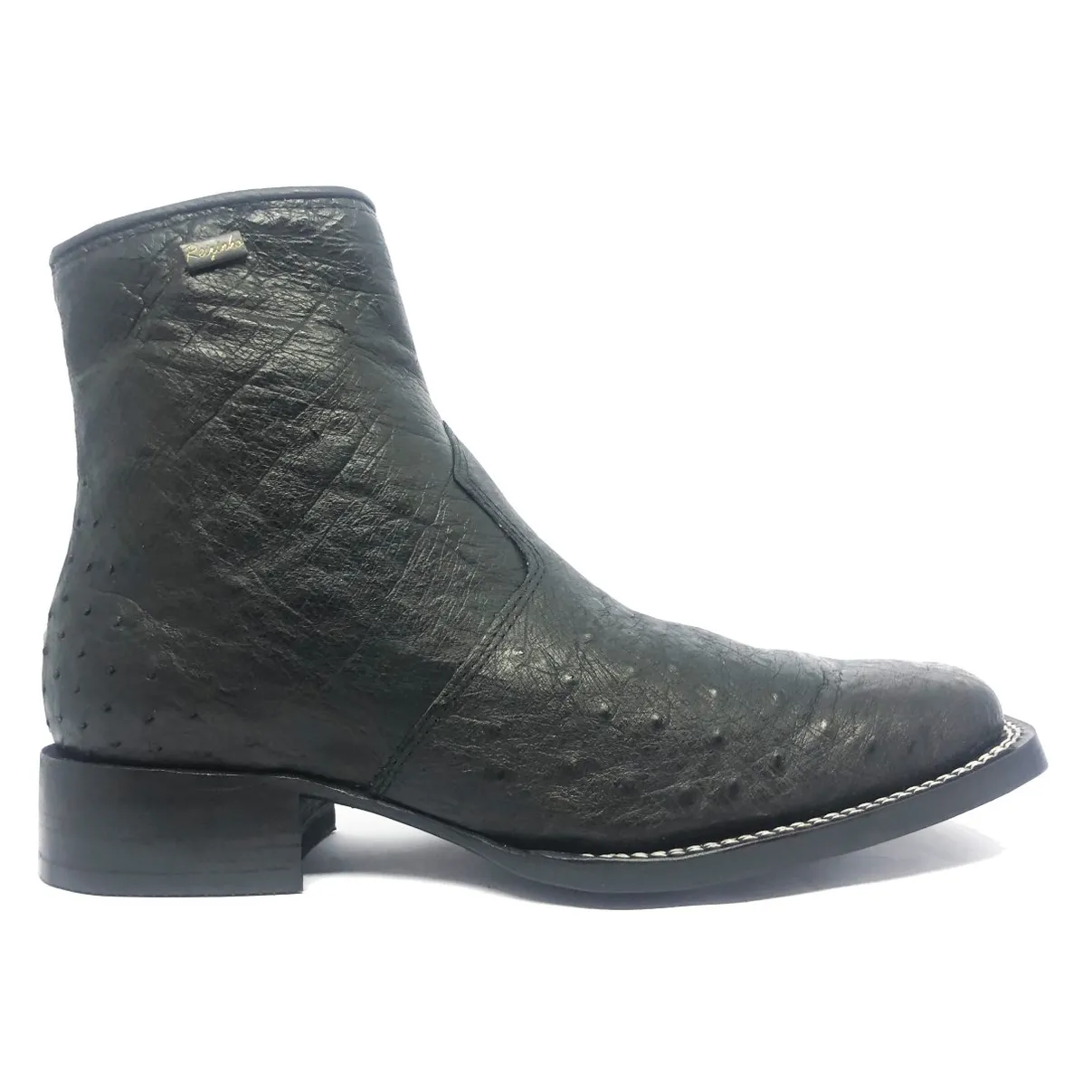 Bota Reizinho Premium Couro De Barriga De Avestruz Preta Limited Edition - Cano Curto, Bico Quadrado Solado Couro Artesa