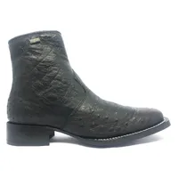 Bota Reizinho Premium Couro De Barriga De Avestruz Preta Limited Edition - Cano Curto, Bico Quadrado Solado Couro Artesa - imagem 7