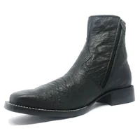 Bota Reizinho Premium Couro De Barriga De Avestruz Preta Limited Edition - Cano Curto, Bico Quadrado Solado Couro Artesa - imagem 8