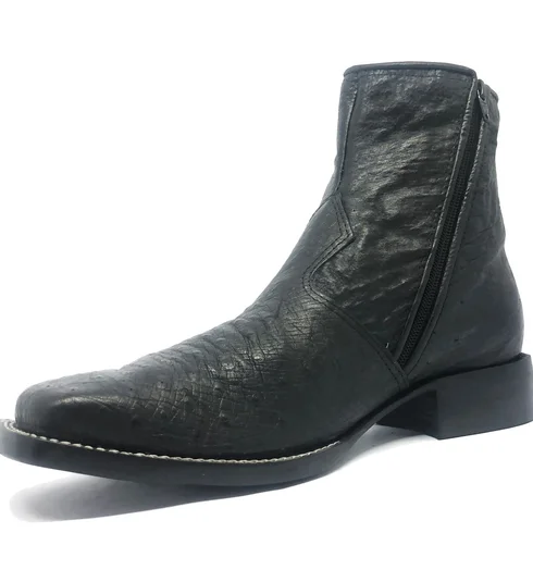 Bota Texana de Couro de Barriga de Avestruz Preta | Reizinho Botas
