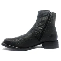 Bota Reizinho Premium Couro De Barriga De Avestruz Preta Limited Edition - Cano Curto, Bico Quadrado Solado Couro Artesa - imagem 3