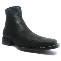 Bota Reizinho Premium Couro De Barriga De Avestruz Preta Limited Edition - Cano Curto, Bico Quadrado Solado Couro Artesa - imagem 4