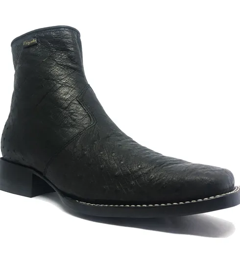 Bota Texana de Couro de Barriga de Avestruz Preta | Reizinho Botas