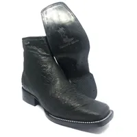 Bota Reizinho Premium Couro De Barriga De Avestruz Preta Limited Edition - Cano Curto, Bico Quadrado Solado Couro Artesa - imagem 1