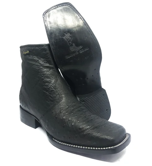 Bota Texana de Couro de Barriga de Avestruz Preta | Reizinho Botas