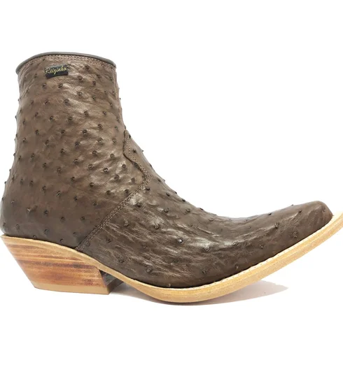 Bota Texana de Couro de Avestruz Cheio Marrom Tabaco | Reizinho Botas