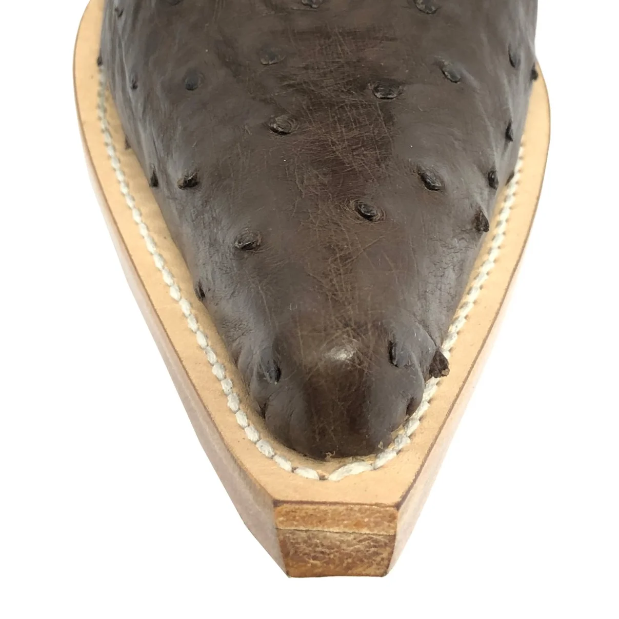 Bota Reizinho Premium Couro De Avestruz Cheio Marrom Limited Edition - Cano Curto, Bico Fino, Solado Couro Artesanal