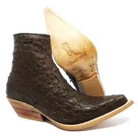 Bota Reizinho Premium Couro De Avestruz Cheio Marrom Limited Edition - Cano Curto, Bico Fino, Solado Couro Artesanal - imagem 1