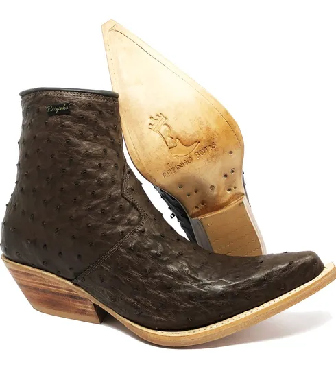 Bota Texana de Couro de Avestruz Cheio Marrom Tabaco | Reizinho Botas