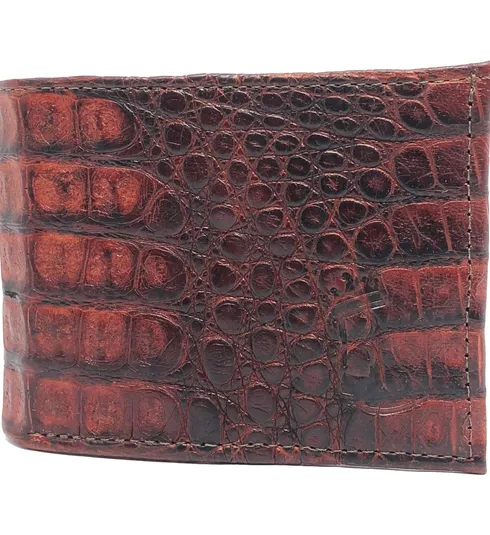Carteira Compact Slim De Couro Legítimo De Jacaré Vinho