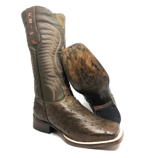 Bota Texana de Couro de Avestruz Cheio Marrom | Limited Edition | Linha Premium | Reizinho Botas
