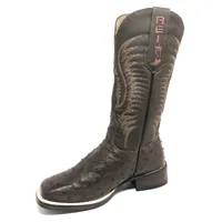 Bota Reizinho Premium Couro De Avestruz Cheio Marrom Limited Edition - Cano Alto, Bico Quadrado, Solado Couro Artesanal - imagem 5