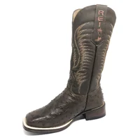 Bota Reizinho Premium Couro De Avestruz Cheio Marrom Limited Edition - Cano Alto, Bico Quadrado, Solado Couro Artesanal - imagem 4