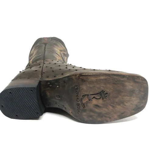 Bota Texana de Couro de Avestruz Cheio Marrom | Limited Edition | Linha Premium | Reizinho Botas