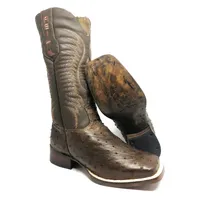 Bota Reizinho Premium Couro De Avestruz Cheio Marrom Limited Edition - Cano Alto, Bico Quadrado, Solado Couro Artesanal - imagem 1