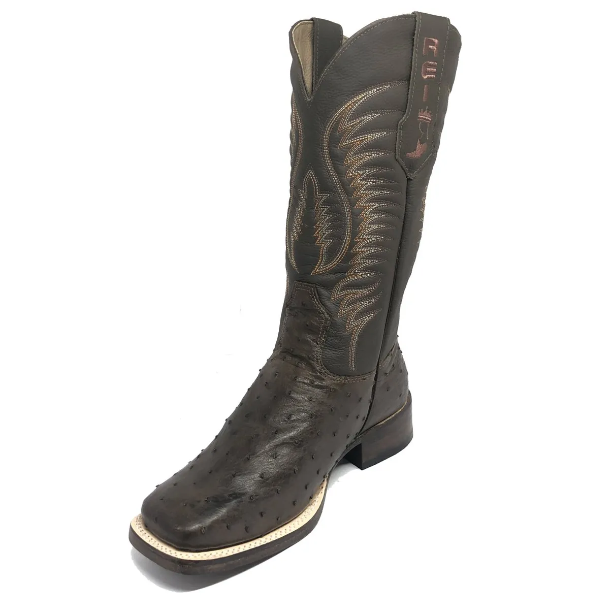 Bota Reizinho Premium Couro De Avestruz Cheio Marrom Limited Edition - Cano Alto, Bico Quadrado, Solado Couro Artesanal