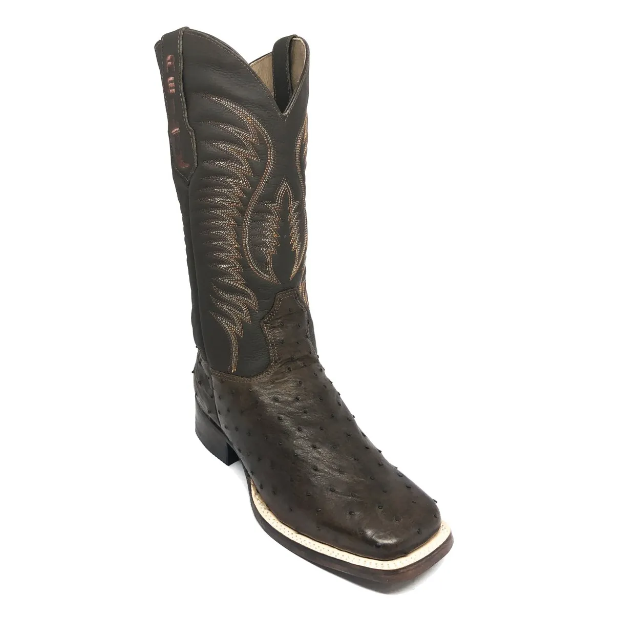 Bota Reizinho Premium Couro De Avestruz Cheio Marrom Limited Edition - Cano Alto, Bico Quadrado, Solado Couro Artesanal
