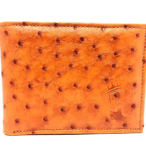 Carteira De Couro Legítimo De Avestruz Cheio Na Cor Laranja