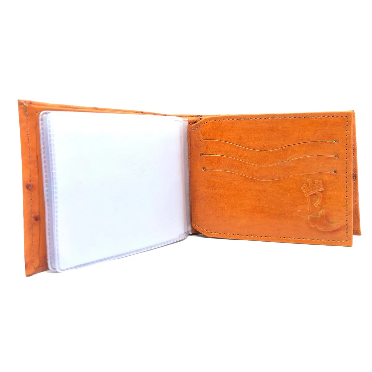 Carteira De Couro Legítimo De Avestruz Cheio Na Cor Laranja