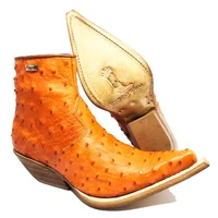 Bota Reizinho Premium Couro De Avestruz Cheio Laranja Limited Edition - Cano Curto, Bico Fino, Solado Couro Artesanal - imagem 1