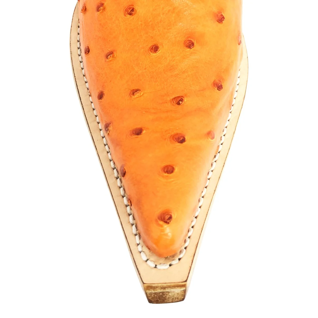 Bota Reizinho Premium Couro De Avestruz Cheio Laranja Limited Edition - Cano Curto, Bico Fino, Solado Couro Artesanal