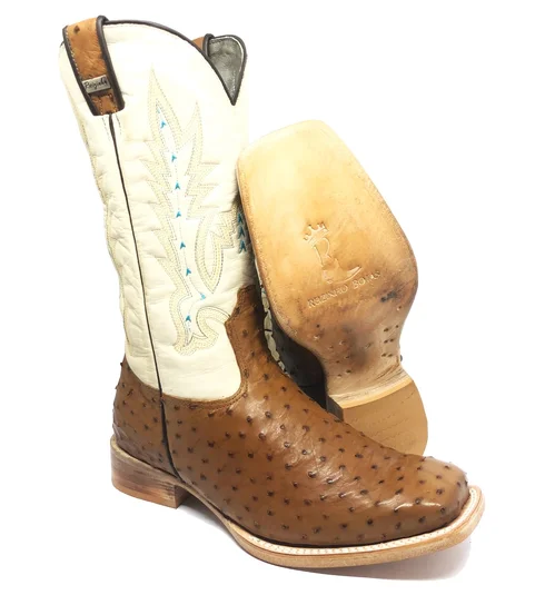 Bota Texana de Couro de Avestruz Cheio Conhaque | Limited Edition | Linha Premium | Reizinho Botas