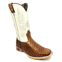 Bota Reizinho Premium Couro De Avestruz Conhaque Limited Edition - Cano Alto, Bico Quadrado, Solado Couro Artesanal - imagem 2