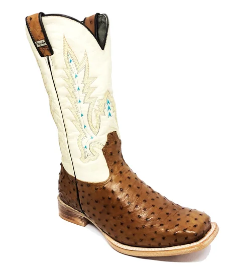 Bota Texana de Couro de Avestruz Cheio Conhaque | Limited Edition | Linha Premium | Reizinho Botas